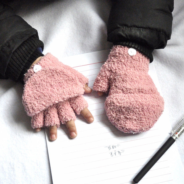 Warmom Plush Thick Warm Baby Gloves Winter Plus Velvet Mittens Children Kid Coral Fleece Full Finger Gloves For 1-4Y Kids Gloves