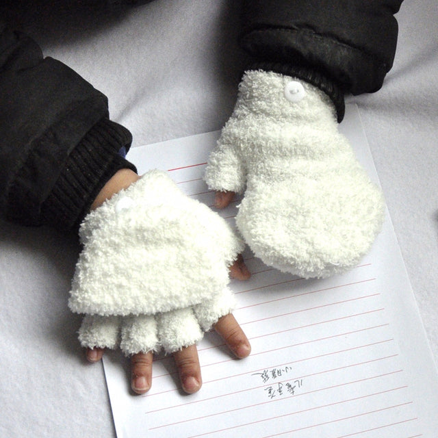 Warmom Plush Thick Warm Baby Gloves Winter Plus Velvet Mittens Children Kid Coral Fleece Full Finger Gloves For 1-4Y Kids Gloves