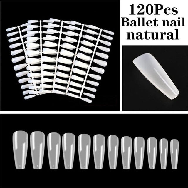 100pcs/box Full Cover Fake Nail Artificial Press on Long Ballerina Clear/Natural/white False Coffin Nails Art Tips Manicure Tool