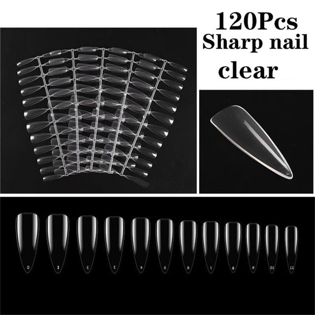 100pcs/box Full Cover Fake Nail Artificial Press on Long Ballerina Clear/Natural/white False Coffin Nails Art Tips Manicure Tool