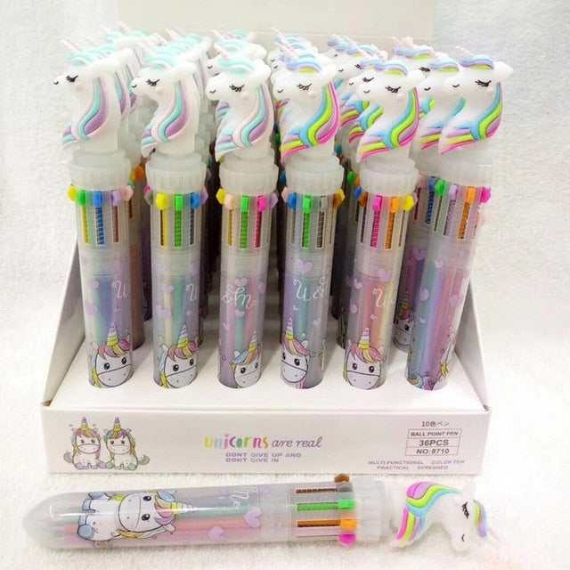 Cute Unicorn Power 10 Colors Chunky Ballpoint Pen Kawaii Rollerball Pen School Office Supply Gift Stationery Papelaria Escolar