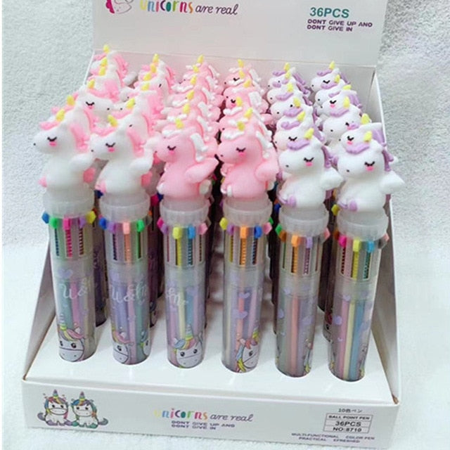 Cute Unicorn Power 10 Colors Chunky Ballpoint Pen Kawaii Rollerball Pen School Office Supply Gift Stationery Papelaria Escolar