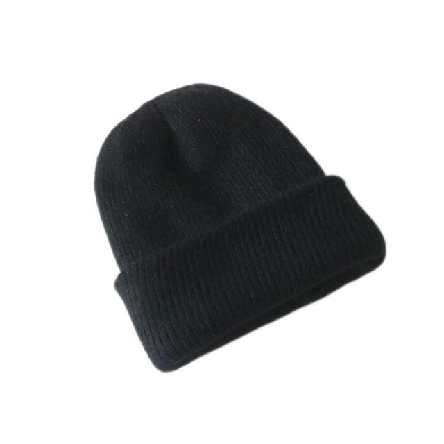 new simple Rabbit fur Beanie Hat for Women Winter Skullies Warm wool Cap Gorros Female Cap