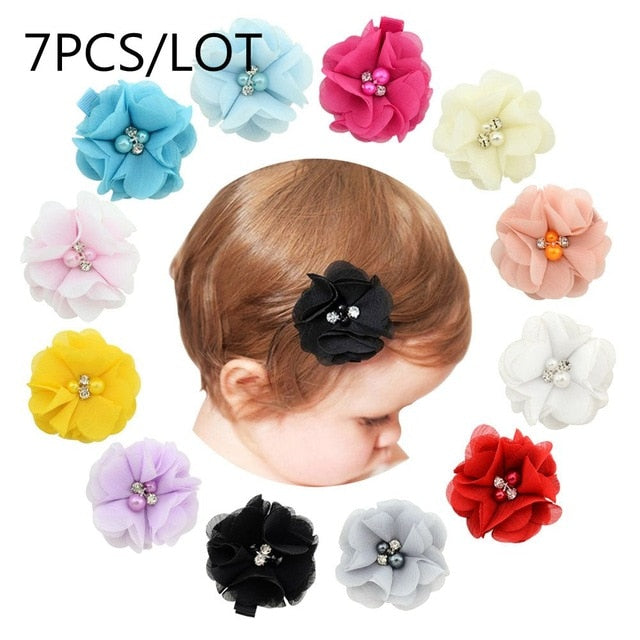 Cute 22 Colors Fashion Baby Girls Mini Chiffon Flowers Hair Clips Sweet Children Hairpins for Kids Hair Accessories