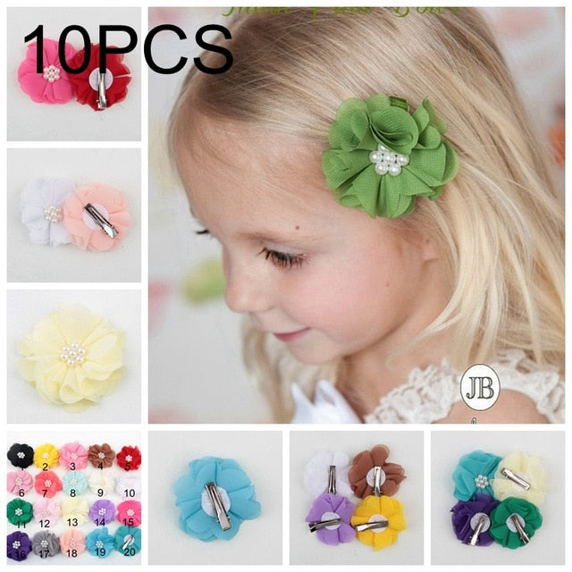 Cute 22 Colors Fashion Baby Girls Mini Chiffon Flowers Hair Clips Sweet Children Hairpins for Kids Hair Accessories