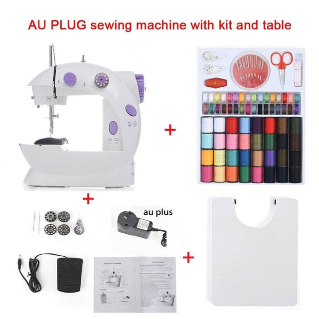 INNE Sewing Machine Mini Portable Household Night Light Foot Pedal Straight Line Hand Table Two Thread Kit Electric