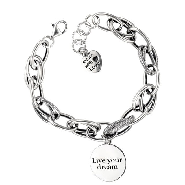 XIYANIKE 925 Sterling Silver Korean Love Pendant Bracelet Retro Thai Silver Thick Chain Round Letter Bracelet Female Jewelry