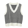 KPYTOMOA Women 2020 Fashion Oversized Houndstooth Knitted Vest Sweater Vintage Sleeveless Side Vents Female Waistcoat Chic Tops