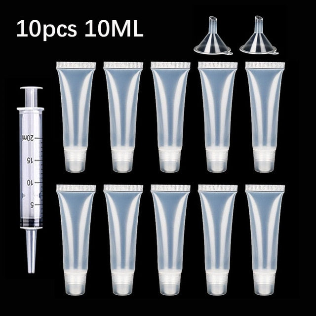 50 Pcs 10/15ml Empty Lip Gloss Tubes with  Funnels Clear Soft Lip Gloss Container Refillable Lipgloss Tubes for DIY Makeup Tool