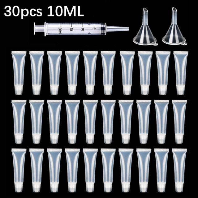 50 Pcs 10/15ml Empty Lip Gloss Tubes with  Funnels Clear Soft Lip Gloss Container Refillable Lipgloss Tubes for DIY Makeup Tool