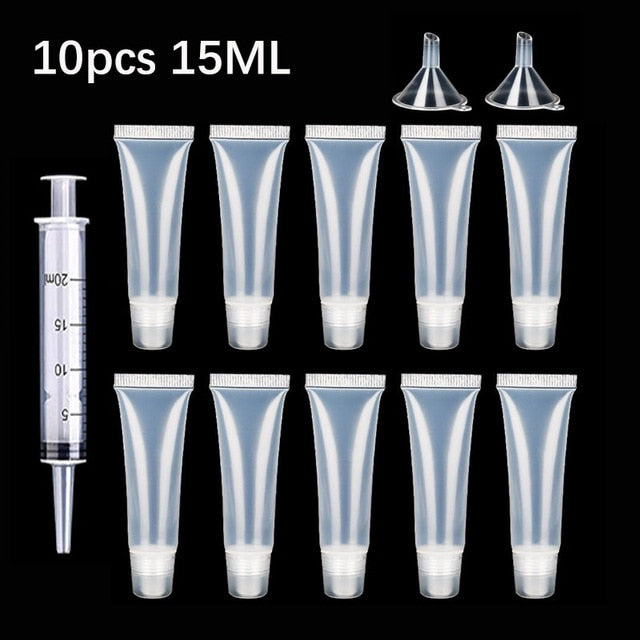 50 Pcs 10/15ml Empty Lip Gloss Tubes with  Funnels Clear Soft Lip Gloss Container Refillable Lipgloss Tubes for DIY Makeup Tool