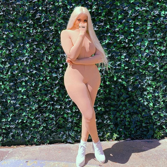 Sisterlinda Zipper Sexy Turtleneck Fitness Jumpsuit Women Full Sleeve Slim Rompers Ladies Autumn Skinny Playsuit Mujer Body Suit