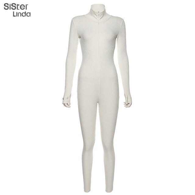 Sisterlinda Zipper Sexy Turtleneck Fitness Jumpsuit Women Full Sleeve Slim Rompers Ladies Autumn Skinny Playsuit Mujer Body Suit