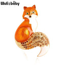 Wuli&baby Rhinestone Enamel Fox Brooches For Women Animal Party Causal Brooch Pins Gifts