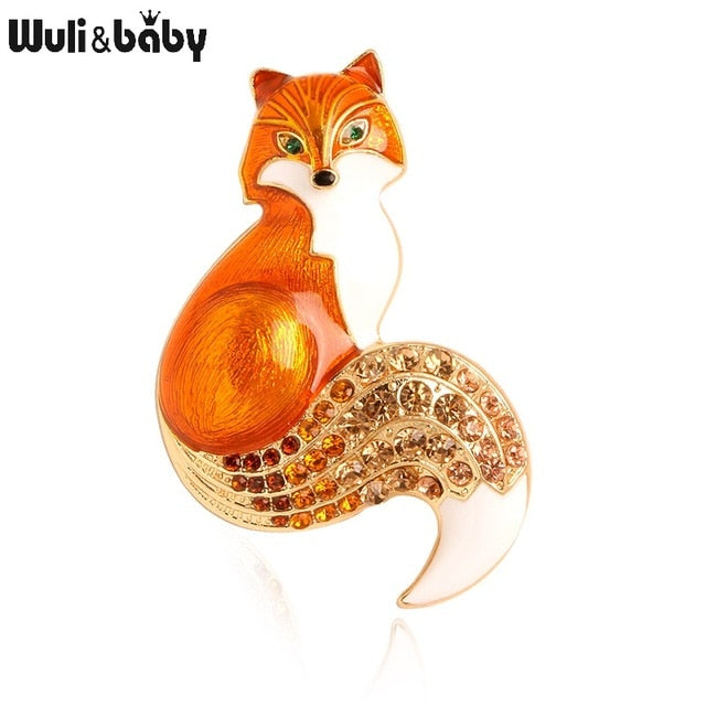 Wuli&baby Rhinestone Enamel Fox Brooches For Women Animal Party Causal Brooch Pins Gifts