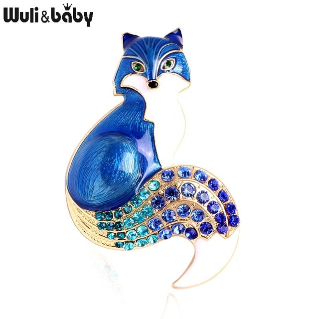 Wuli&baby Rhinestone Enamel Fox Brooches For Women Animal Party Causal Brooch Pins Gifts