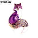 Wuli&baby Rhinestone Enamel Fox Brooches For Women Animal Party Causal Brooch Pins Gifts