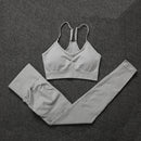 NORMOV Seamless Gym Set Women Fitness Yoga Set Sports Suits High Waist Leggings+Push Up Bra 2 peice Set Sportswear