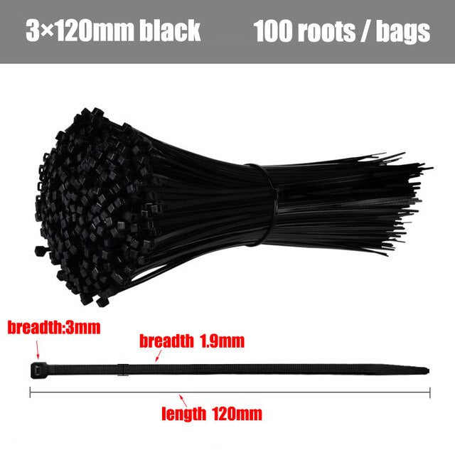 Self-locking plastic nylon tie 100 PCS black 5X300cable tie fastening ring3X200 cable tie zip wraps strap  nylon cable tie set