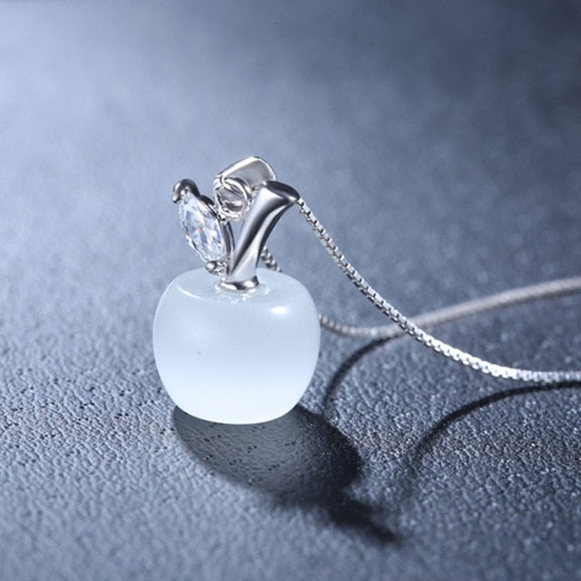 NEHZY 925 Sterling Silver New Woman Fashion Jewelry High Quality Pink Opal Apple Shape Pendant Necklace Length 45CM