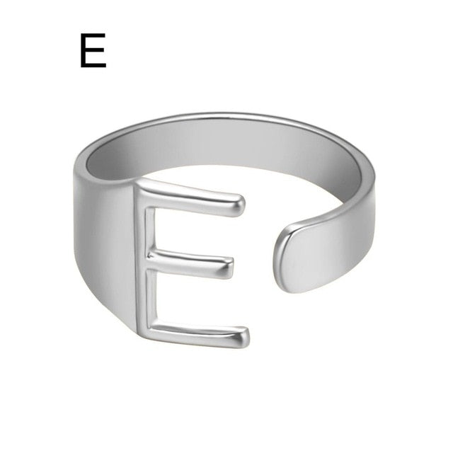 Chunky Wide Hollow A-Z Letter 3Colors Metal Adjustable Opening Ring Initials Name Alphabet Female Party Fashion Jewelry