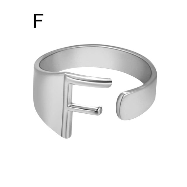 Chunky Wide Hollow A-Z Letter 3Colors Metal Adjustable Opening Ring Initials Name Alphabet Female Party Fashion Jewelry