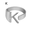 Chunky Wide Hollow A-Z Letter 3Colors Metal Adjustable Opening Ring Initials Name Alphabet Female Party Fashion Jewelry