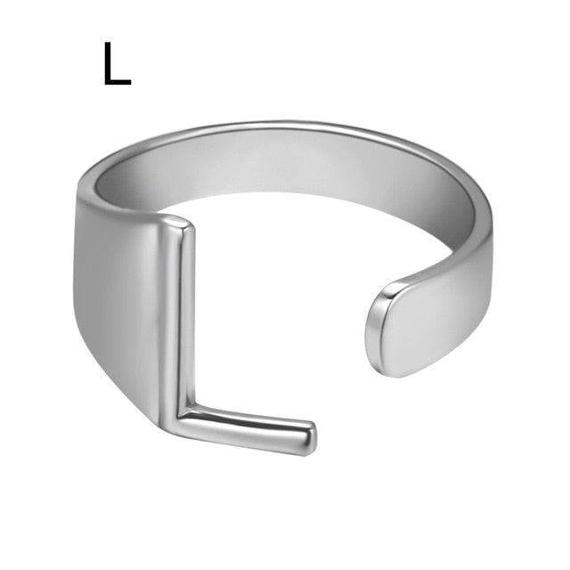 Chunky Wide Hollow A-Z Letter 3Colors Metal Adjustable Opening Ring Initials Name Alphabet Female Party Fashion Jewelry