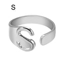 Chunky Wide Hollow A-Z Letter 3Colors Metal Adjustable Opening Ring Initials Name Alphabet Female Party Fashion Jewelry