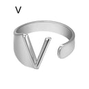 Chunky Wide Hollow A-Z Letter 3Colors Metal Adjustable Opening Ring Initials Name Alphabet Female Party Fashion Jewelry