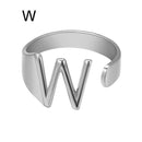 Chunky Wide Hollow A-Z Letter 3Colors Metal Adjustable Opening Ring Initials Name Alphabet Female Party Fashion Jewelry