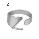 Chunky Wide Hollow A-Z Letter 3Colors Metal Adjustable Opening Ring Initials Name Alphabet Female Party Fashion Jewelry