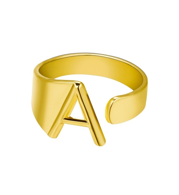 Chunky Wide Hollow A-Z Letter 3Colors Metal Adjustable Opening Ring Initials Name Alphabet Female Party Fashion Jewelry