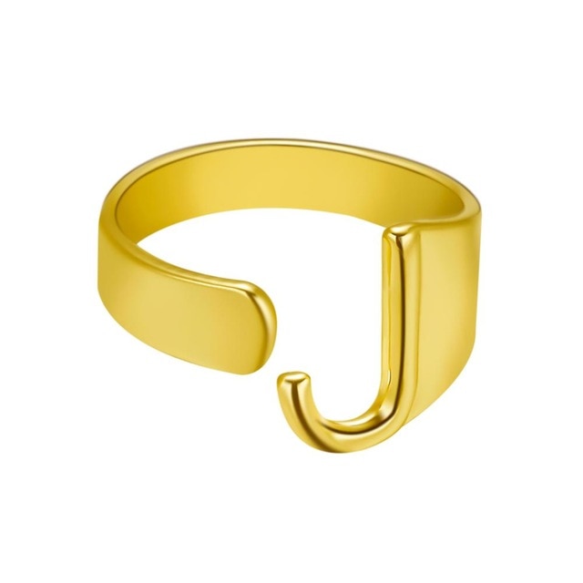 Chunky Wide Hollow A-Z Letter 3Colors Metal Adjustable Opening Ring Initials Name Alphabet Female Party Fashion Jewelry