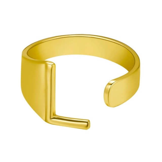 Chunky Wide Hollow A-Z Letter 3Colors Metal Adjustable Opening Ring Initials Name Alphabet Female Party Fashion Jewelry