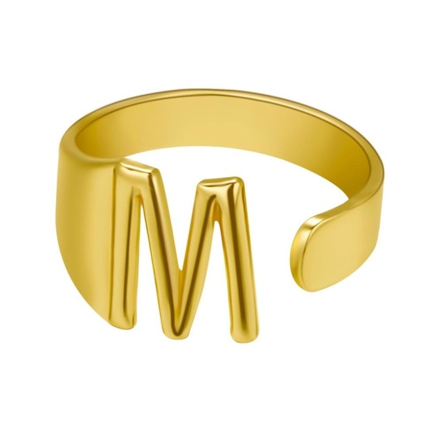 Chunky Wide Hollow A-Z Letter 3Colors Metal Adjustable Opening Ring Initials Name Alphabet Female Party Fashion Jewelry