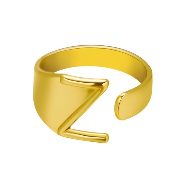Chunky Wide Hollow A-Z Letter 3Colors Metal Adjustable Opening Ring Initials Name Alphabet Female Party Fashion Jewelry