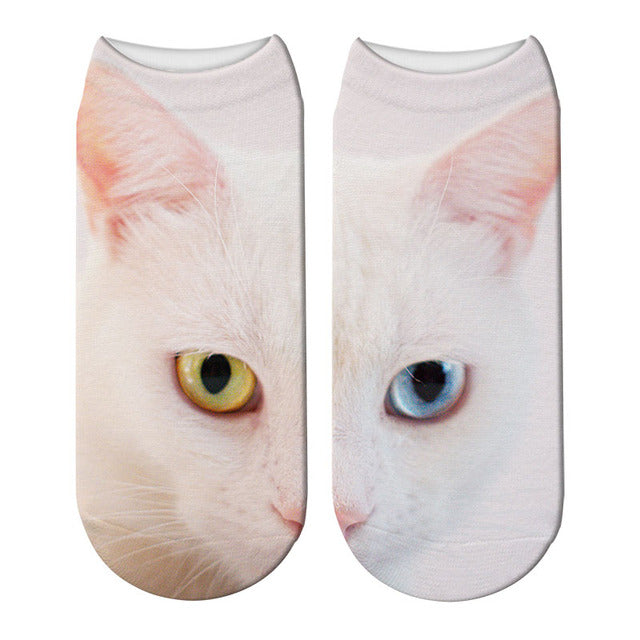 New Design 3D Printed Women Winter Christmas Socks Funny Creative Pet Cat Face Unisex Cotton Harajuku Ankle Socks Children Gift