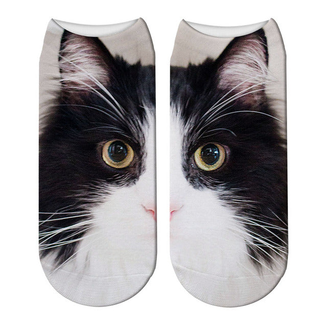 New Design 3D Printed Women Winter Christmas Socks Funny Creative Pet Cat Face Unisex Cotton Harajuku Ankle Socks Children Gift