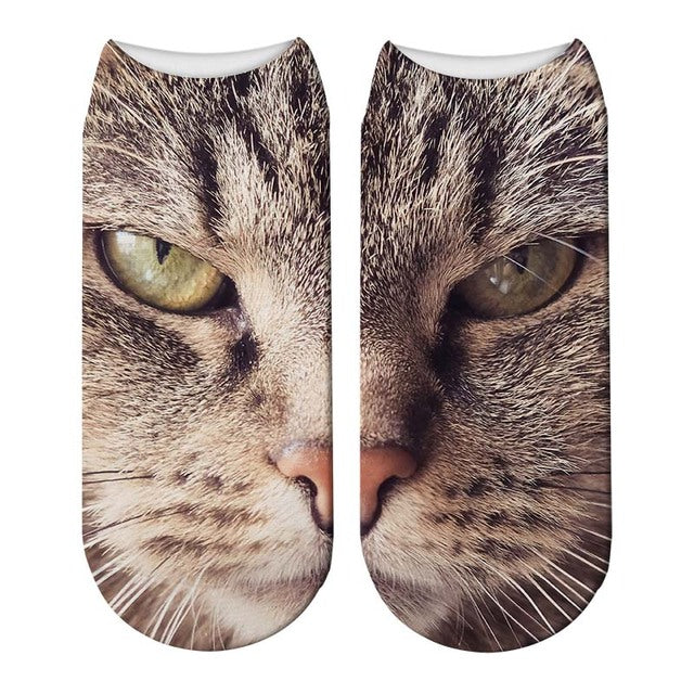 New Design 3D Printed Women Winter Christmas Socks Funny Creative Pet Cat Face Unisex Cotton Harajuku Ankle Socks Children Gift