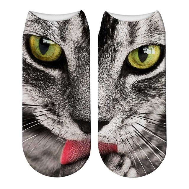 New Design 3D Printed Women Winter Christmas Socks Funny Creative Pet Cat Face Unisex Cotton Harajuku Ankle Socks Children Gift