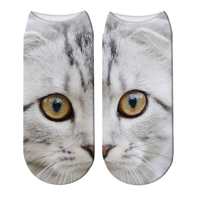 New Design 3D Printed Women Winter Christmas Socks Funny Creative Pet Cat Face Unisex Cotton Harajuku Ankle Socks Children Gift