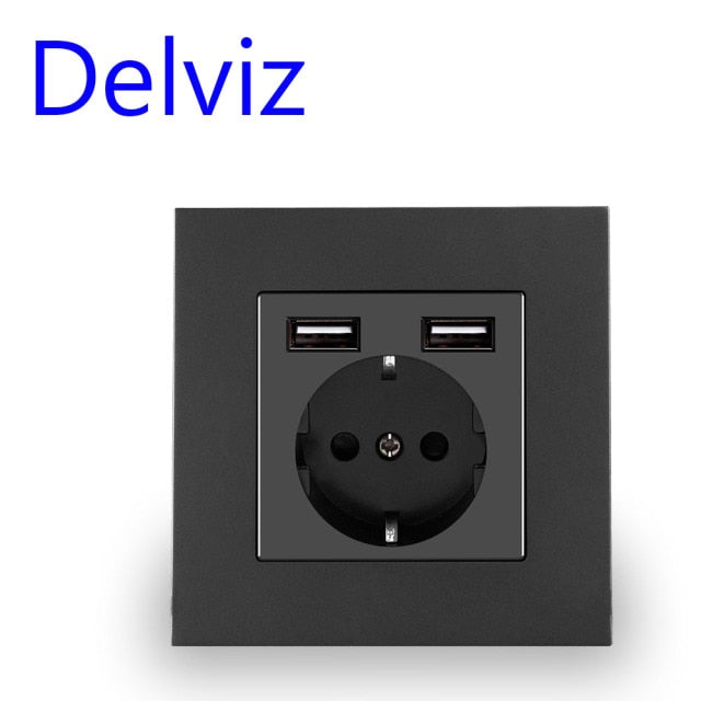 Delviz Wall USB Power Socket, Many New style Panel, Bedroom socket,AC 110V-250V 16A Wall Embedded, Double usb EU Standard Outlet