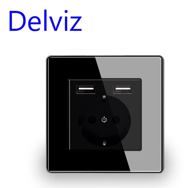 Delviz Wall USB Power Socket, Many New style Panel, Bedroom socket,AC 110V-250V 16A Wall Embedded, Double usb EU Standard Outlet