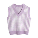 KPYTOMOA Women 2020 Fashion Oversized Houndstooth Knitted Vest Sweater Vintage Sleeveless Side Vents Female Waistcoat Chic Tops