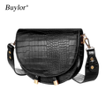 Buylor Women Luxury Shoulder Bags Crocodile Pattern Handbag Female Crossbody Bag Half Round PU Leather Messenger Bag