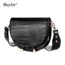 Buylor Women Luxury Shoulder Bags Crocodile Pattern Handbag Female Crossbody Bag Half Round PU Leather Messenger Bag
