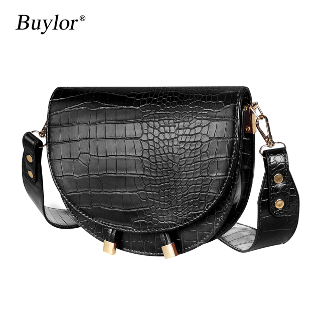 Buylor Women Luxury Shoulder Bags Crocodile Pattern Handbag Female Crossbody Bag Half Round PU Leather Messenger Bag