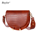 Buylor Women Luxury Shoulder Bags Crocodile Pattern Handbag Female Crossbody Bag Half Round PU Leather Messenger Bag