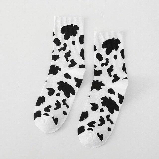 New Arrivals Cow Printed Sock Lovely Harajuku Japanese Style Cotton Women Socks Striped Solid Breathable Casual Cartoon Socks